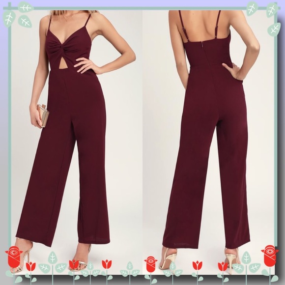Lush Pants - Gramma Burgundy Twist Front Jumpsuit